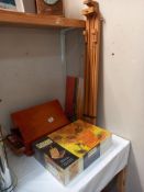 An Italian artist easel, a boxed easel & a box of artists materials including pastel watercolours