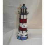 A leaded coloured glass lighthouse table lamp