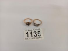 A gold/platinum ring & a 9ct gold & sapphire ring (4.66gms)