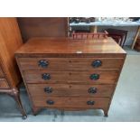 A Georgian mahogany chest of drawers on splay feet with inlaid fringe, COLLECT ONLY.