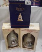 3 boxed Bells whisky decanters H.M. the Queens 60th birthday, Christmas 2001 and Duke and Duchess of
