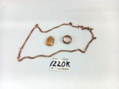 Three 9ct gold items, ring, chain & locket (total weight 16.4gms)