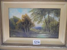 A good gilt framed Victorian oil on board painting, signed but indistinct. COLLECT ONLY.