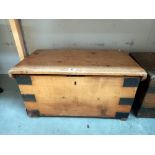 An antique pine box with iron hinges & corners COLLECT ONLY