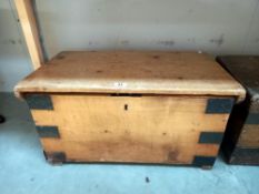 An antique pine box with iron hinges & corners COLLECT ONLY