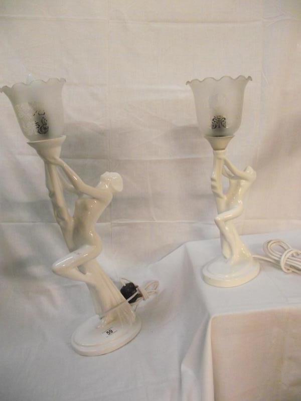 2 art deco style pottery table lamps COLLECT ONLY
