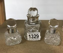 3 Silver Topped Perfume Bottles