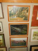 W. Hobson (20thC) A set of 3 x pencil signed & numbered limited edition hare coursing prints