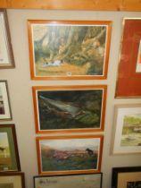 W. Hobson (20thC) A set of 3 x pencil signed & numbered limited edition hare coursing prints