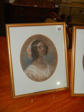 A pair of framed and glazed portraits of The Misses Mckenzie, Seaforth, 1853. COLLECT ONLY. - Image 2 of 5