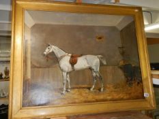 A fine oil on canvas Arab horse in stable painting, dated 1874, signed but indistinct. COLLECT ONLY