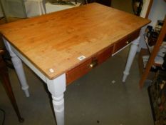 An old pine kitchen table with two drawers, COLLECT ONLY.