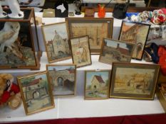 Nine framed and glazed architectural water colours mainly of Lincoln by J K Costain dating