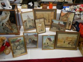Nine framed and glazed architectural water colours mainly of Lincoln by J K Costain dating