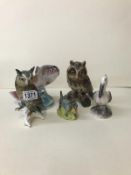 A quantity of animal figurines, several signed/stamped on the bottom & 1 Royal Albert