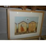 A framed and glazed beach hut scene, COLLECT ONLY.