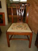 A Georgian mahogany chair with embroidered seat, COLLECT ONLY.