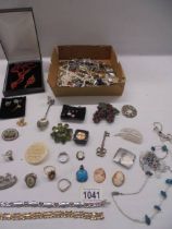 A mixed lot of costume jewellery including red antique necklace and brooch, micro mosaic brooch etc.