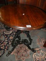 A cast iron pub table with mahogany top, COLLECT ONLY.