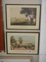 Two coloured print first published 1827 of Hampton Court and Hyde Park, COLLECT ONLY.