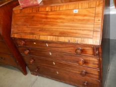 A Victorian mahogany four drawer bureau with good fitted interior, COLLECT ONLY.