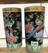 A pair of Japanese Vases featuring exotic Birds design