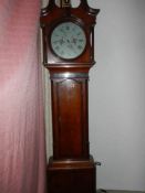 A 30 hour oak cased Grandfather clock with painted dial, cross banded inlay,