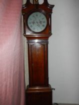 A 30 hour oak cased Grandfather clock with painted dial, cross banded inlay,