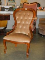 A mahogany framed mid 20th century spoon back ladies chair, COLLECT ONLY.