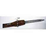 A Bayonet stamped E8993 with scabbard & leather frog blade 29.5cm COLLECT ONLY