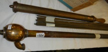 A quantity of brass stair rods, shoe last, brass bilge pump and garden sprayer, COLLECT ONLY.