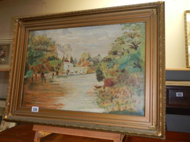 A good oil on canvas river with castle scene signed James A Beck. COLLECT ONLY.
