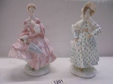 Two Royal Worcester Victoria & Albert Museum 'Walking Out Dresses of 19th century' series,