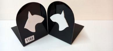 A pair of book ends with Bull Terrier motif