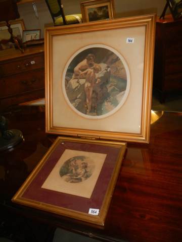 A framed and glazed circular print entitled 'Wonders of the Sea' and one other.