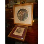 A framed and glazed circular print entitled 'Wonders of the Sea' and one other.