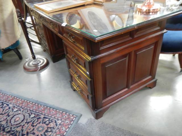 A good quality mahogany double pedestal desk with glass top, COLLECT ONLY. - Image 2 of 3