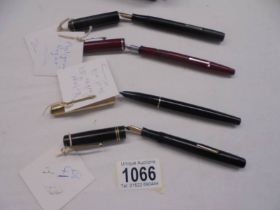 4 vintage ink pens - Parker 51 14k nib, Swan self-filling Mabie Todd & co, 14k nib, Conway Swan