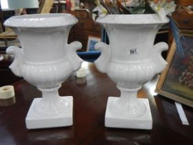 A good pair of white ceramic urns, COLLECT ONLY.