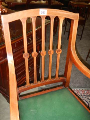 An early 20th century mahogany inlaid elbow chair, COLLECT ONLY. - Image 2 of 3