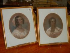 A pair of framed and glazed portraits of The Misses Mckenzie, Seaforth, 1853. COLLECT ONLY.