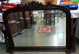 An early 20th century mahogany framed bevel edged over mantel mirror, COLLECT ONLY.