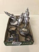 A selection of silver plate items including matchbox holder & silver weighted salt/pepper