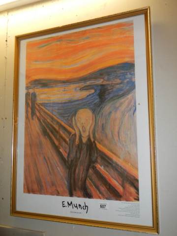 A framed and glazed museum poster entitled 'The Scream, E Munch' collect only.