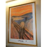 A framed and glazed museum poster entitled 'The Scream, E Munch' collect only.