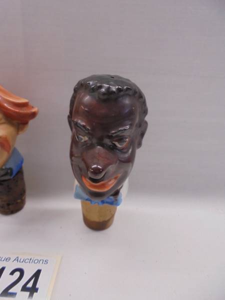 Two vintage novelty porcelain head bottle stoppers. - Image 2 of 3