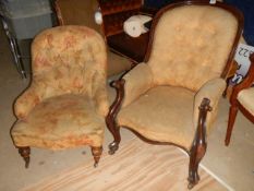 A Victorian mahogany spoon back chair and one other, COLLECT ONLY.