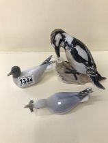 3 Royal Copenhagen bird figures including Woodpecker, Seagull etc
