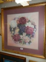 A framed and glazed floral display painting, signed but indistinct. COLLECT ONLY.