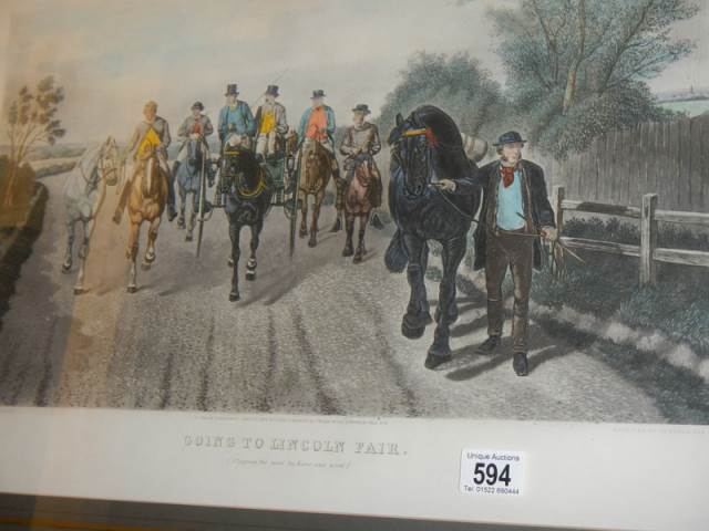 A mid 20th century framed and glazed print entitled 'Going to Lincoln Fair' COLLECT ONLY. - Image 2 of 2